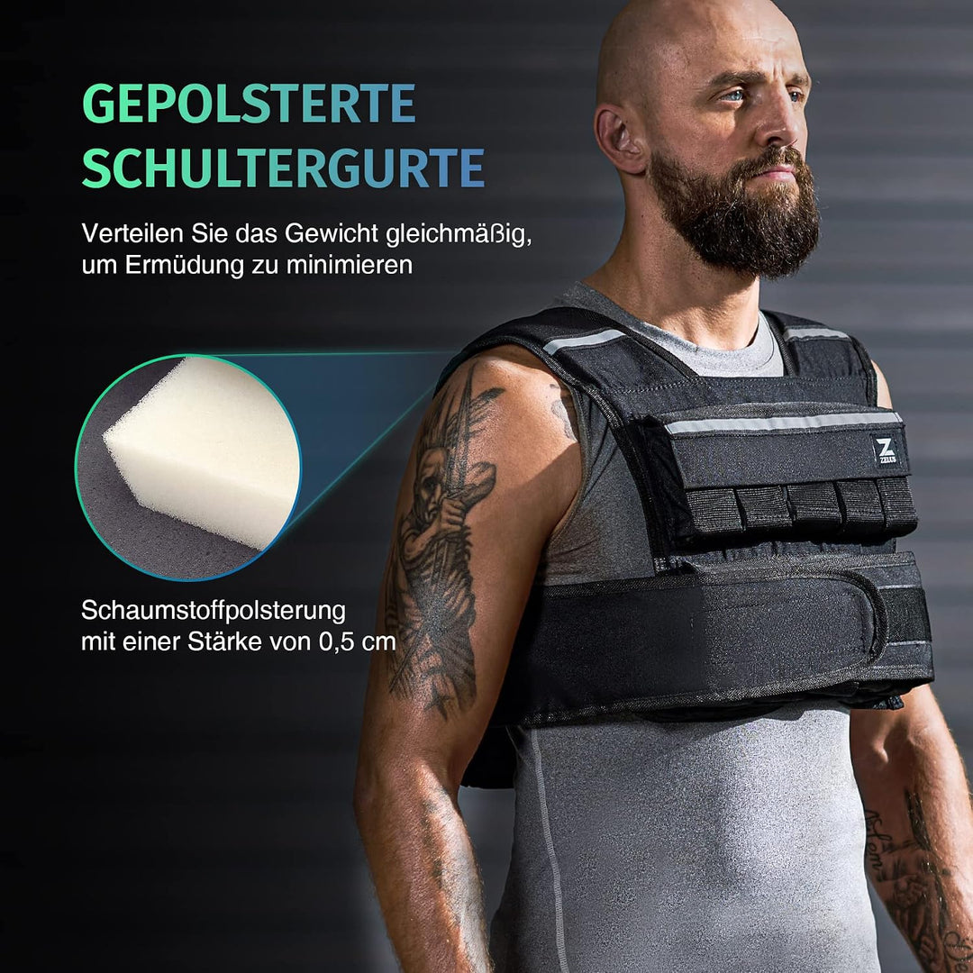 ZELUS Gewichtsweste Verstellbar 0,5-10,5kg / 0,5-20,5kg Trainingweste mit 20 Einstellbaren Gewichten