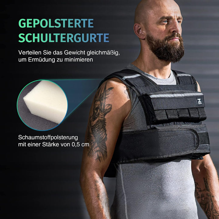 ZELUS Gewichtsweste Verstellbar 0,5-10,5kg / 0,5-20,5kg Trainingweste mit 20 Einstellbaren Gewichten