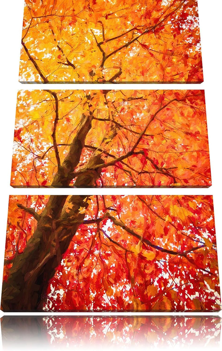 Pixxprint Feurige Herbstblätter Kunst als Leinwandbild/Grösse: 3 Teilig (120x80 cm) cm/Wandbild/Kuns