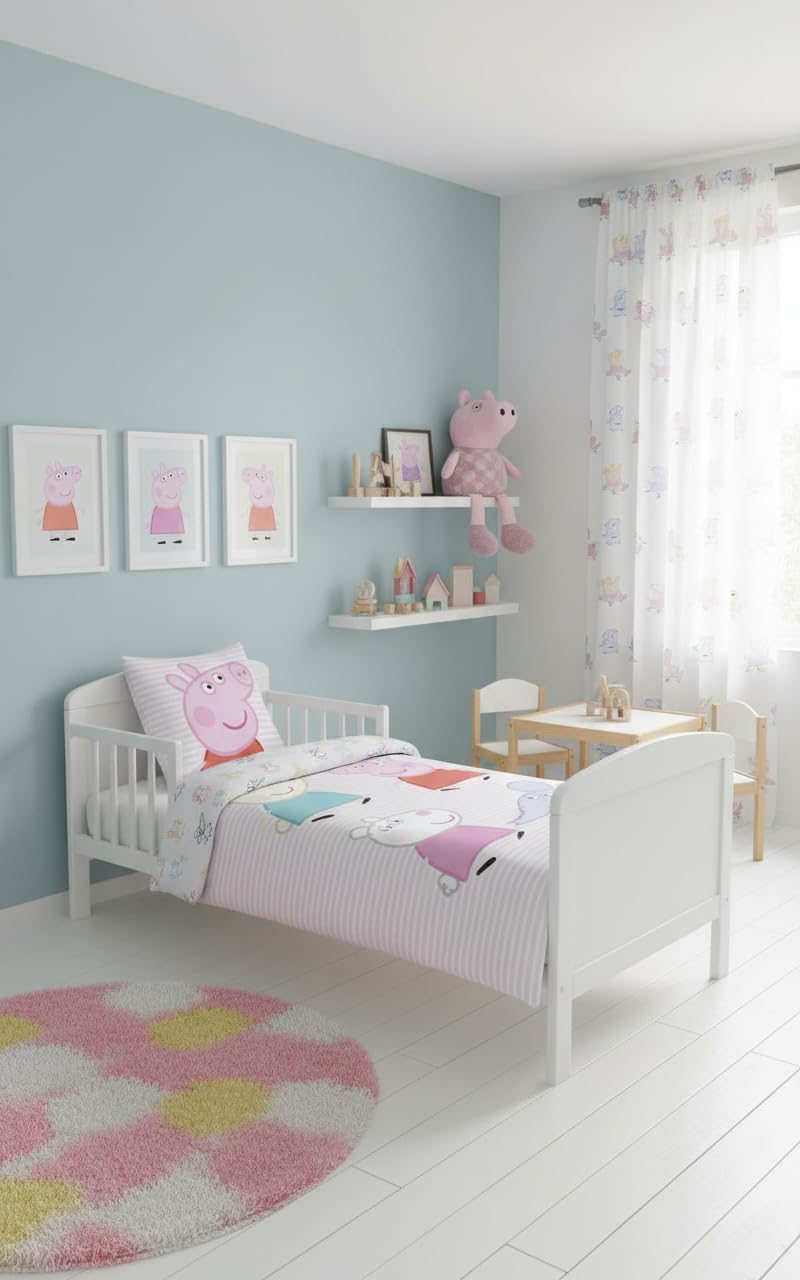 Peppa Pig Kinderbettwäsche-Set in Junior-Grösse | Bettdeckenbezug 100x135 cm + Kopfkissenbezug 40x60