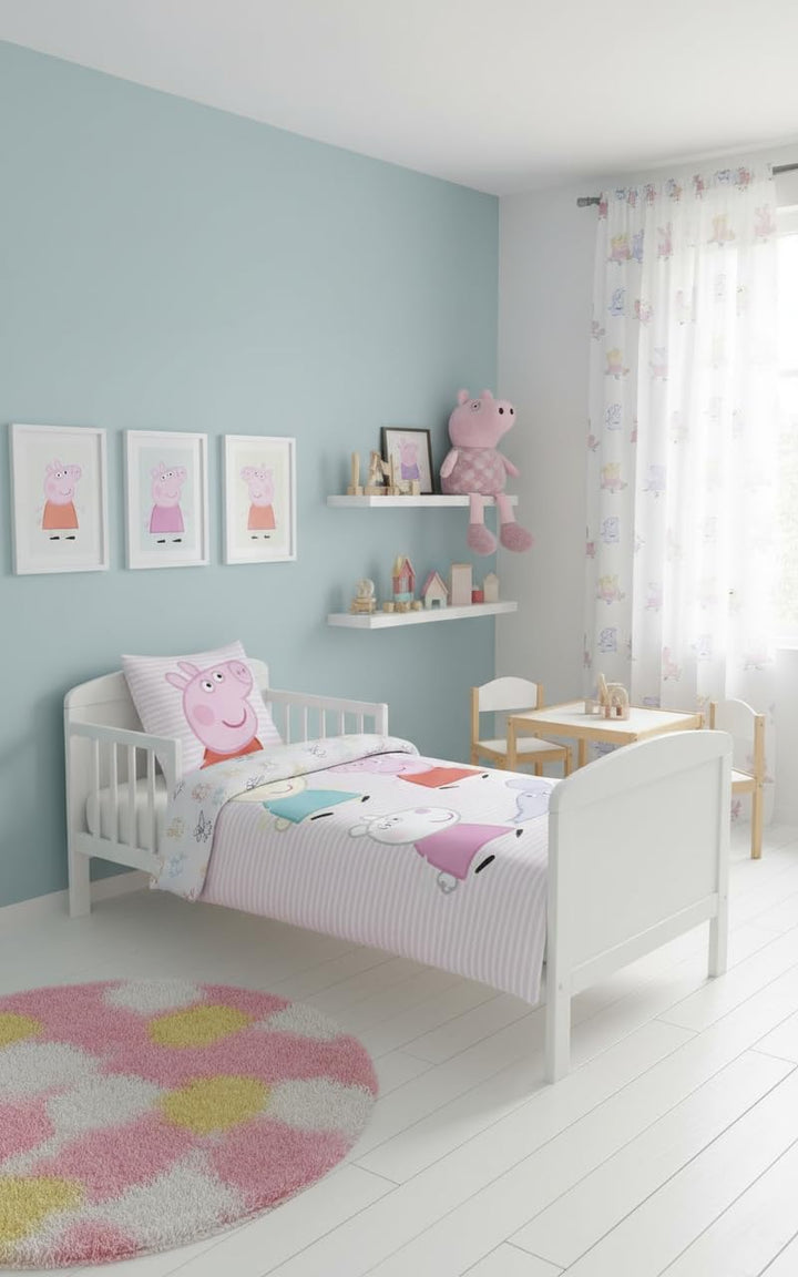 Peppa Pig Kinderbettwäsche-Set in Junior-Grösse | Bettdeckenbezug 100x135 cm + Kopfkissenbezug 40x60