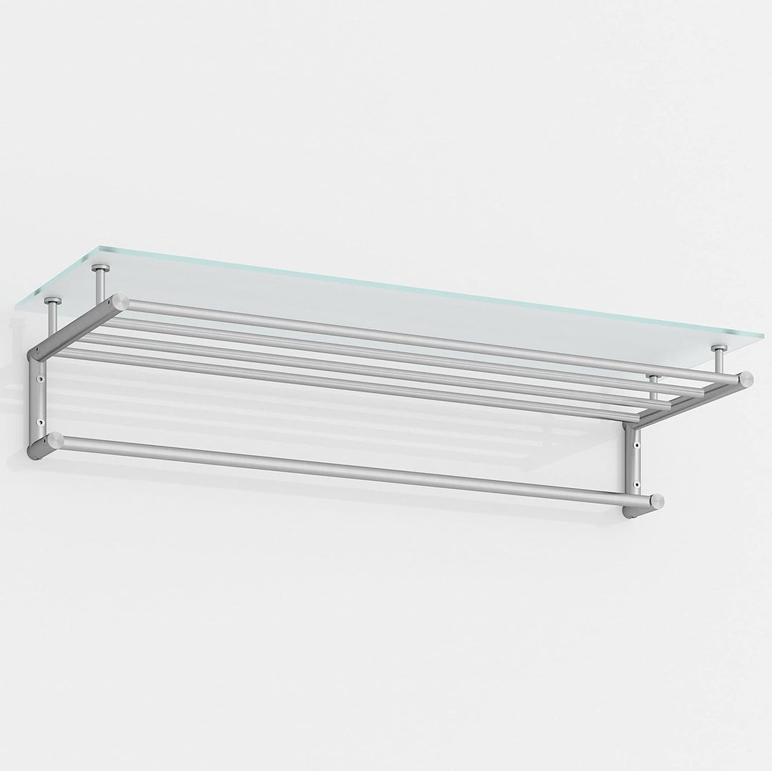 PHOS Design, G18-1000G, 100 cm Wandgarderobe mit Glasablage, Kleiderstangen aus Edelstahl matt 100 c