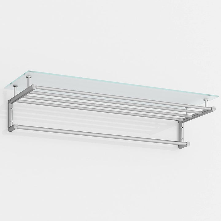 PHOS Design, G18-1000G, 100 cm Wandgarderobe mit Glasablage, Kleiderstangen aus Edelstahl matt 100 c