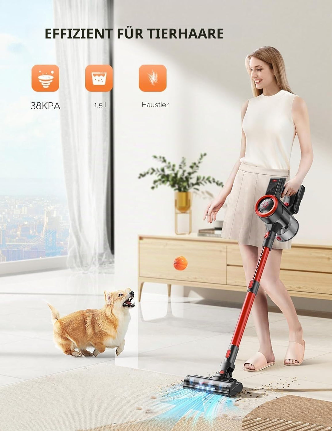 BuTure VAC Akku Staubsauger Kabellos, Akkustaubsauger 38000Pa/450W Saugleistung, Wandhalterung mit i