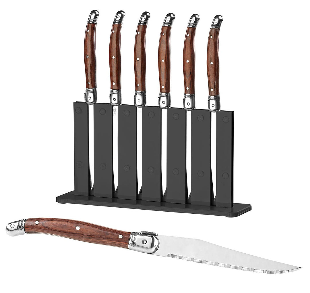 Rosenstein & Söhne Steakbesteck: 6er-Set Laguiole-Steakmesser mit Pakkaholz-Griff und Messerständer