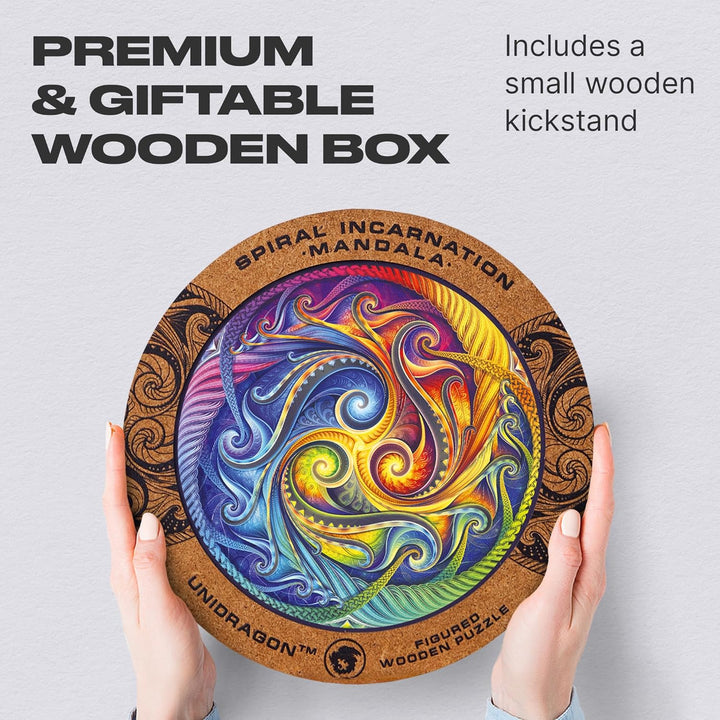 UNIDRAGON Original Holzpuzzle — Mandala Spiral Incarnation, 700 Teile, Royal Grösse 17.7 x 17.7 Zoll