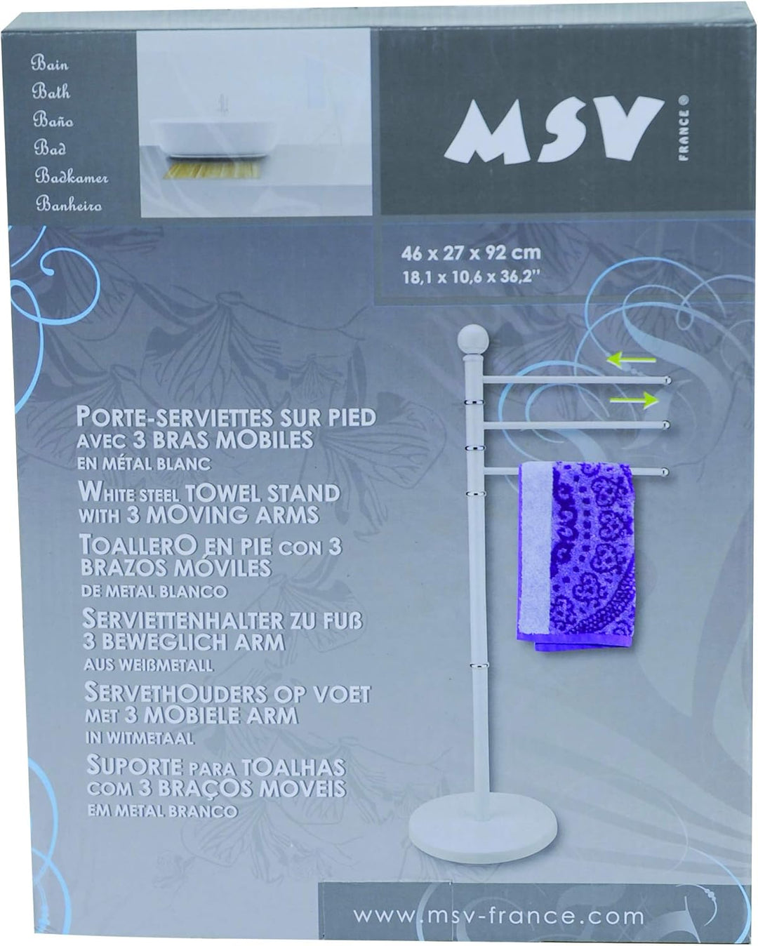 MSV Handtuchständer mit 3 beweglichen Handtuchstangen für Badetücher und andere Textilien Handtuchha