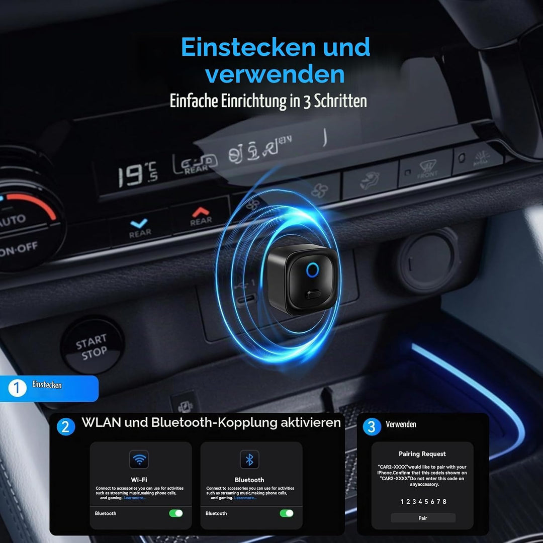 Carplay Wireless Adapter, Upgrade Android Auto&amp;Carplay Wireless Adapter | USB A/C, Plug &amp; Play, Stab