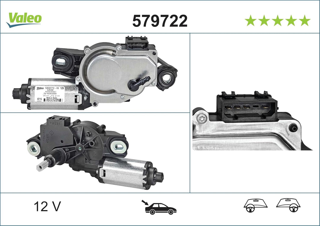 VALEO 579722 Wischermotor VALEO Heckwischermotor 579722 VOLKSWAGEN CADDY III CADDY IV