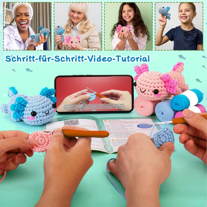 LYKTRIX Häkelset für Anfänger, 2Pack Häkelset Tiere und Strickset für Anfänger mit Videoanleitungen,
