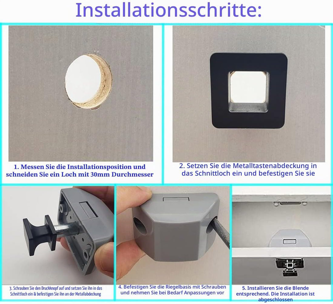 PUROCEAN Metall-Druckknopf-Verriegelung, quadratisch, für Wohnmobile, Schwarz, 6 Packungen, Schwarz