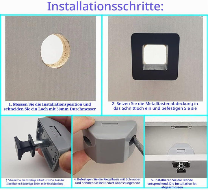 PUROCEAN Metall-Druckknopf-Verriegelung, quadratisch, für Wohnmobile, Schwarz, 6 Packungen, Schwarz