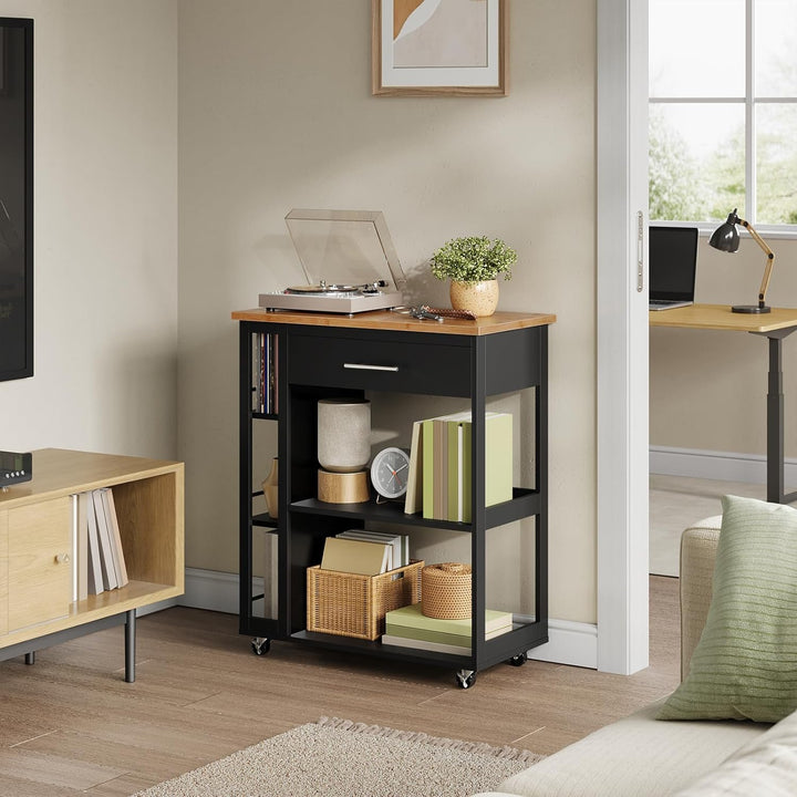 WOLTU Küchenwagen mit Arbeitsplatte, Servierwagen mit Rollen, Rollwagen mit Schublade offenen Ablage