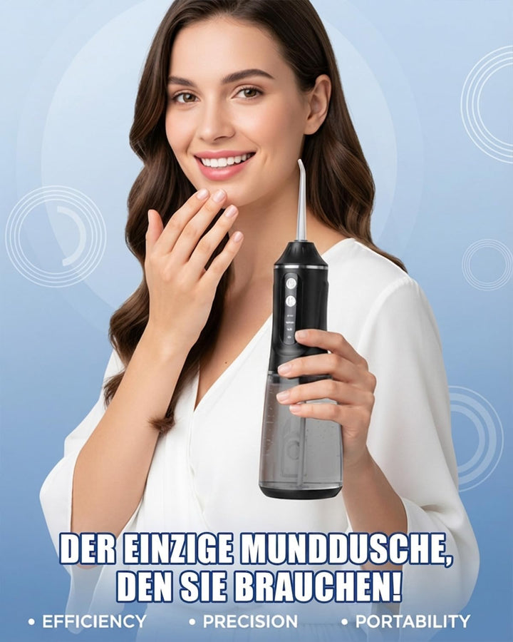 Munddusche Kabellos Elektrisch, 2026 380ml Wassertank, 3 Modi & 4 Düsen, 1600 Wasserstösse/Min, IPX7