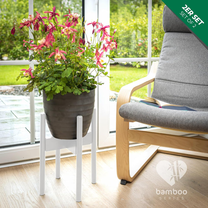 Rubberneck 2er Set Bambus Pflanzenständer - Verstellbare Blumentopfständer aus Bambusholz für den In