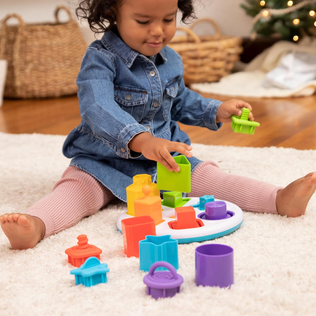 Fat Brain Toys Plugzy Shape Sorter - Taktiles Baby-Sinnesspielzeug für +10 Monate - Inklusive Basis
