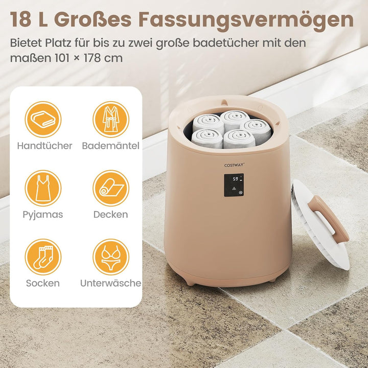 COSTWAY 18L Handtuchwärmer Eimer, Deckenwärmer mit LED-Anzeige & automatischer Abschaltung, tragbare