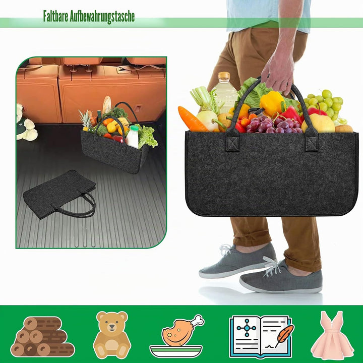 4 Stück Filz Holzkörbe Tragbare Kaminholztasche mit Griff Faltbare Kaminholzkörbe Innen & Aussen 30L