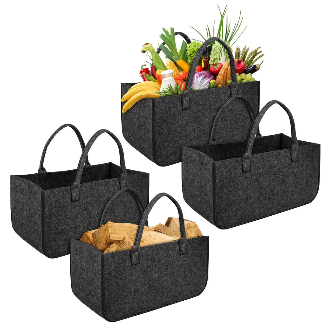 FIVMEN 4 Stück Filztasche Faltbar Filzkorb Holzkorb mit Griffen Kaminholzkorb Brennholzkorb Shopper