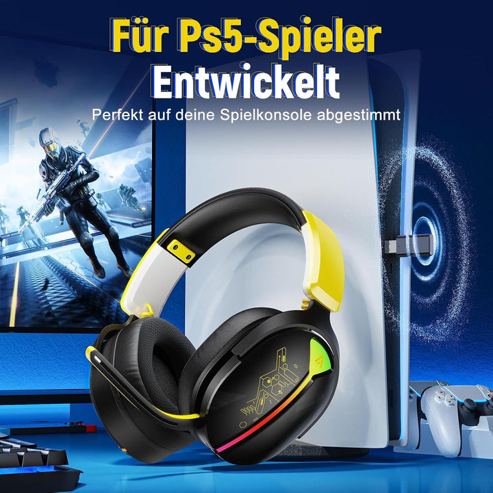 Gaming Headset Wireless, Headset mit Mikrofon für ps5 ps4, PC, Switch, Bluetooth 5.3, 7.1 Surround S