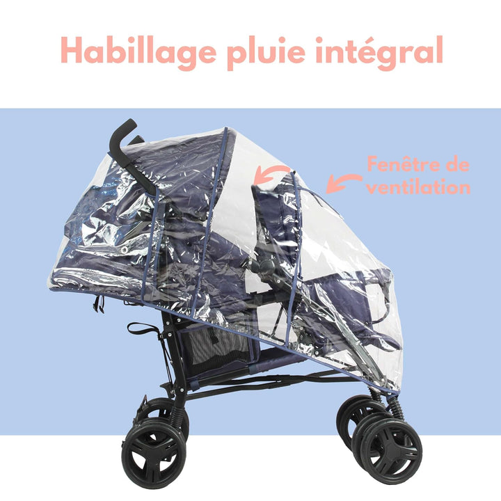 Bambisol Kinderwagen mit Doppelstock, kompakt, Regenschutz inklusive, Marineblau