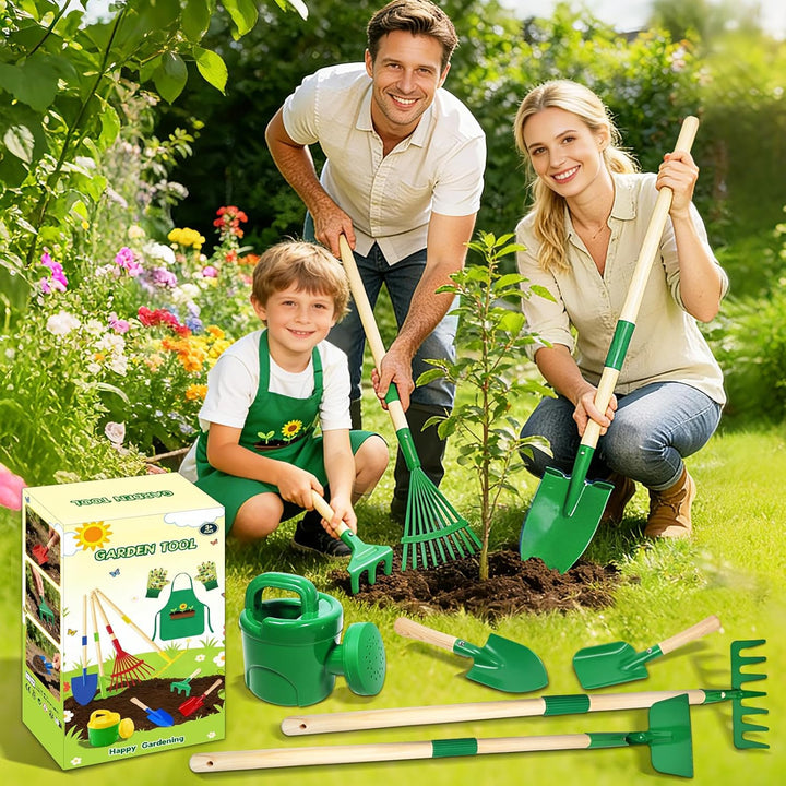 10 Stück Kinder Gartenwerkzeug Set, Metall Gartenwerkzeug Set mit Schaufel, Rechen, Gabel, Arbeitsha