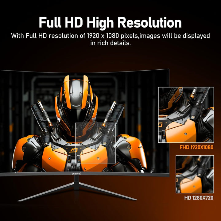 Gawfolk Gaming Monitor 24 Zoll Curved 180Hz, 165Hz PC Monitor Full HD 1080P, Rahmenloses 2800R Compu