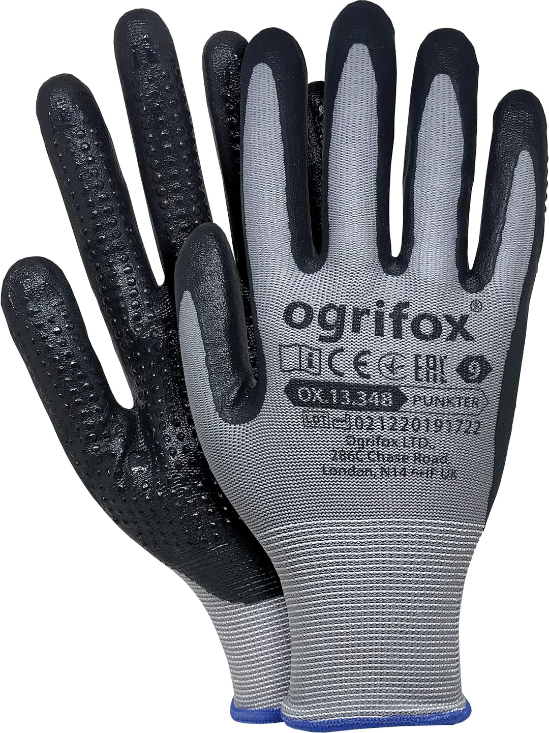 Ogrifox Nitrilhandschuhe, Schutzhandschuhe, Arbeitshandschuhe, Ox.13.348 Punkter, Grau-Schwarz, 7 Gr