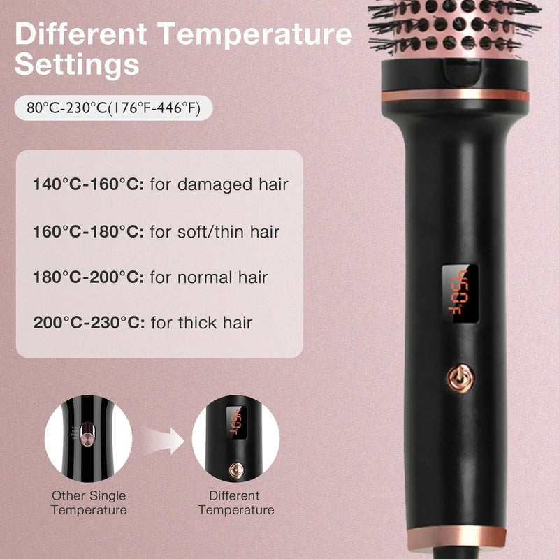 TANSHINE Thermal Brush, 38 mm Elektrische Rundbürste Wärmebürste, Lockenbürste Warmluft und Volumize