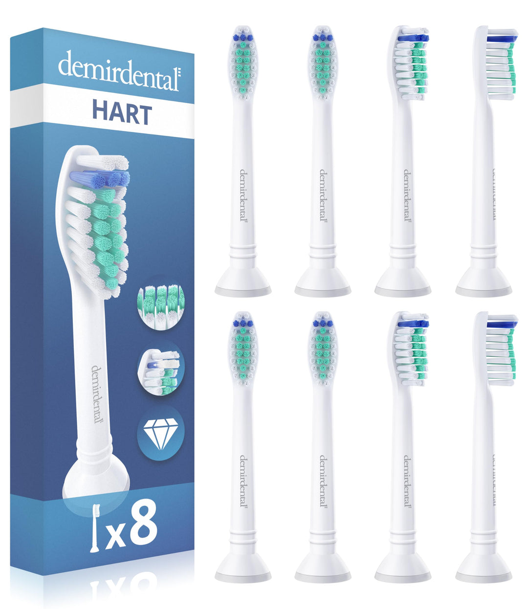 8er demirdental Ersatzbürsten passend für Philips Sonicare, Harte Aufsätze & Aufsteckbürsten, harte