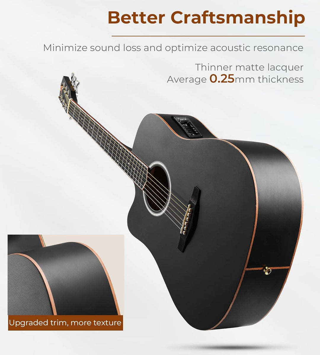 Vangoa 4/4 Linkshändig Gitarre Elektro Akustische Westerngitarre für Linkshänder mit 4-Band-Equalize