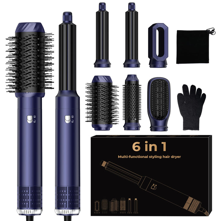 Airstyler 6 in 1 Hairstyler mit Luft Lockenstäbe Warmluftbürste Föhn Rundbürstenföhn Haartrockner Ha
