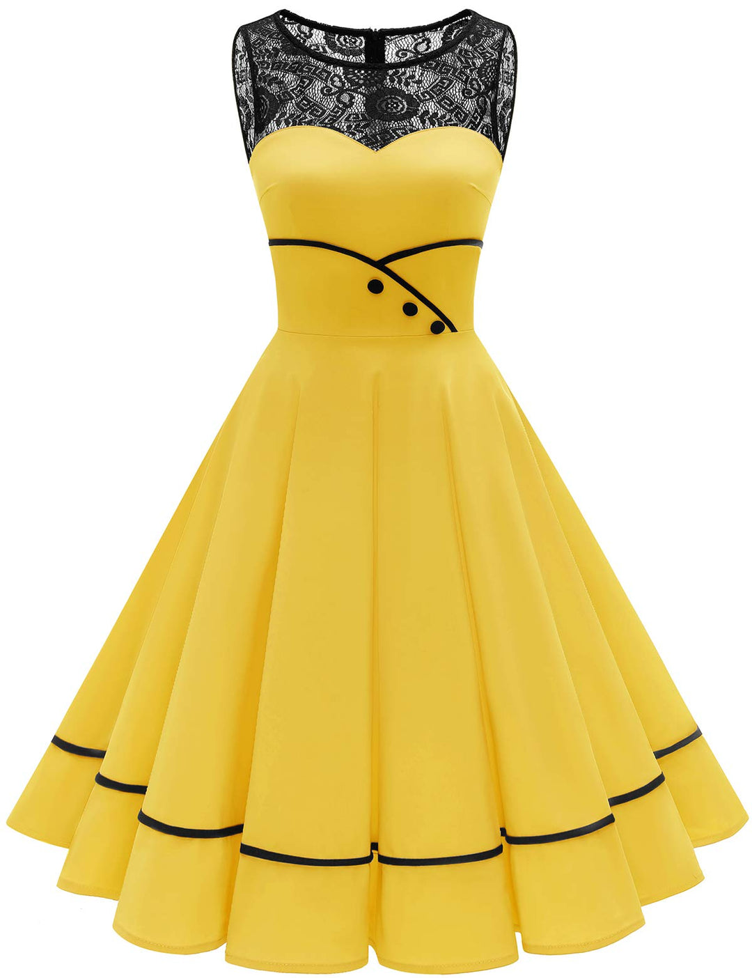 Bbonlinedress Damen Cocktailkleid Rockabilly Spitzenkleid 50er Retro Vintage Faltenrock Elegant Ärme
