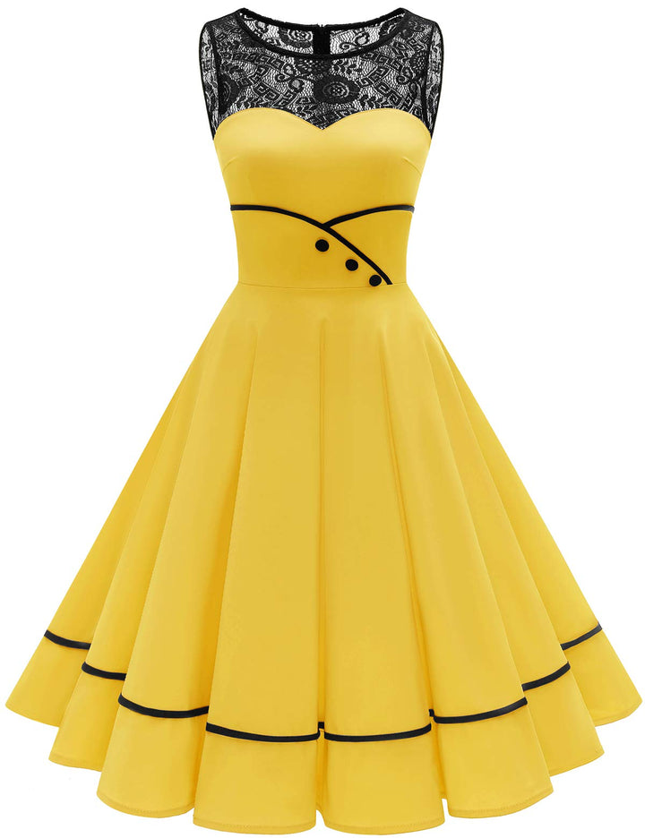 Bbonlinedress Damen Cocktailkleid Rockabilly Spitzenkleid 50er Retro Vintage Faltenrock Elegant Ärme