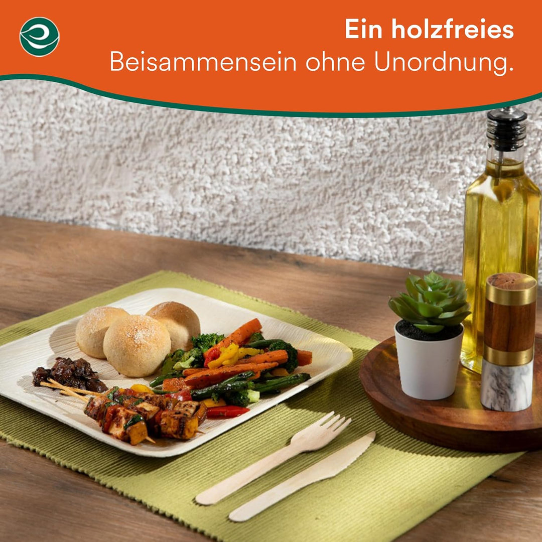 ECO SOUL quadratische Palmblatt Teller 25 Cm (10 Zoll) (100 Stück) | 100% kompostierbar & stabil | B