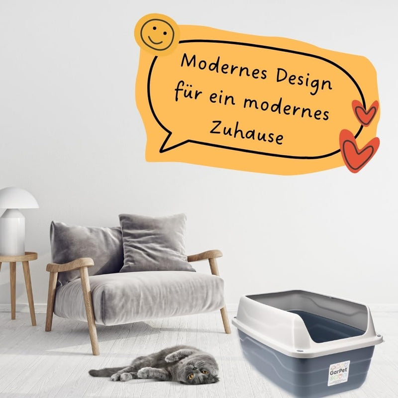 GarPet XXL Extra hohe Katzentoilette offene Katzenklo mit hohem Rand Jumbo Schalentoilette gross ohn