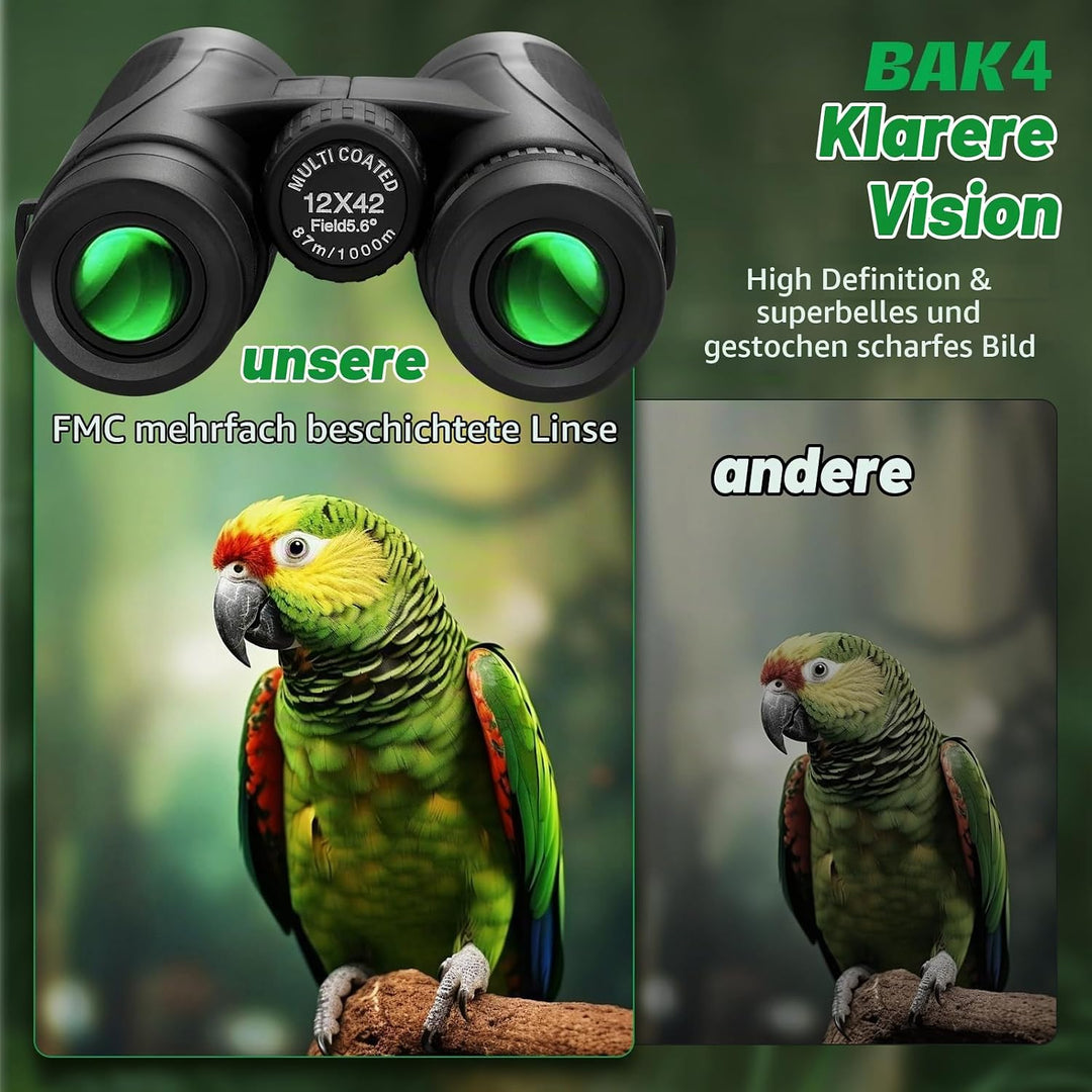 Binoculars Fernglas Erwachsene Professional Wasserdicht BAK4 12x42 HD FMC Objektiv für Vogelbeobacht