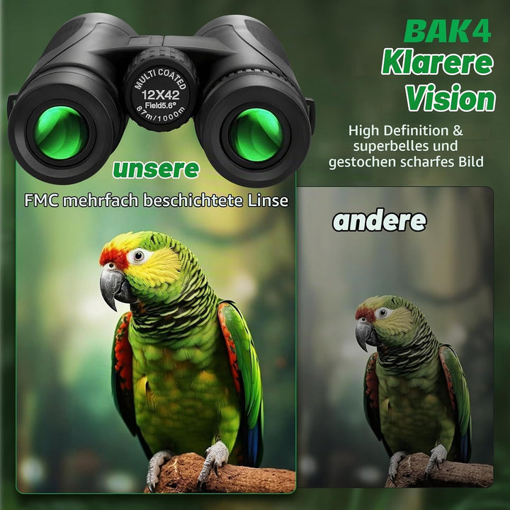 Binoculars Fernglas Erwachsene Professional Wasserdicht BAK4 12x42 HD FMC Objektiv für Vogelbeobacht