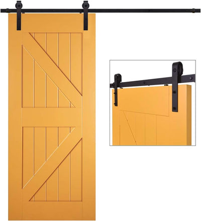 TSMST 296CM Schiebetürbeschlag Set, Schwarzes Schienenset passend für eine einzelne Holztür, J-Form