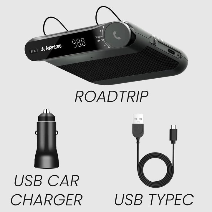 Avantree Roadtrip - Bluetooth Freisprecheinrichtung für Auto und Drahtloser FM Transmitter 2-in-1 Ca