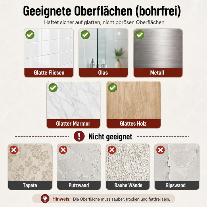 URMONA Hakenleiste Küche ohne Bohren mit Saugnapf | 8 Haken, 40 cm lang, bis 20 kg belastbar, selbst