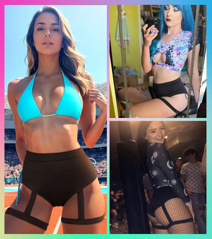 EVELUST Rave Booty Shorts für Damen – Hoch Taillierte Badeshorts Scrunch Sporthose Kurze Leggings Go