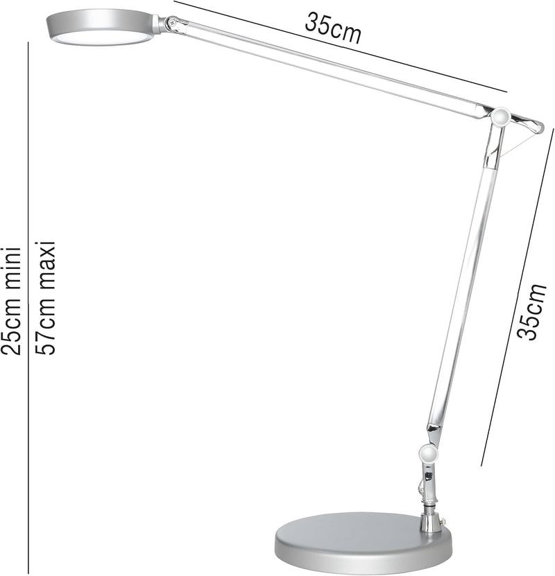 Unilux LED Schreibtischlampe Senza, dimmbar, silbergrau, 53 x 21 x 9 cm