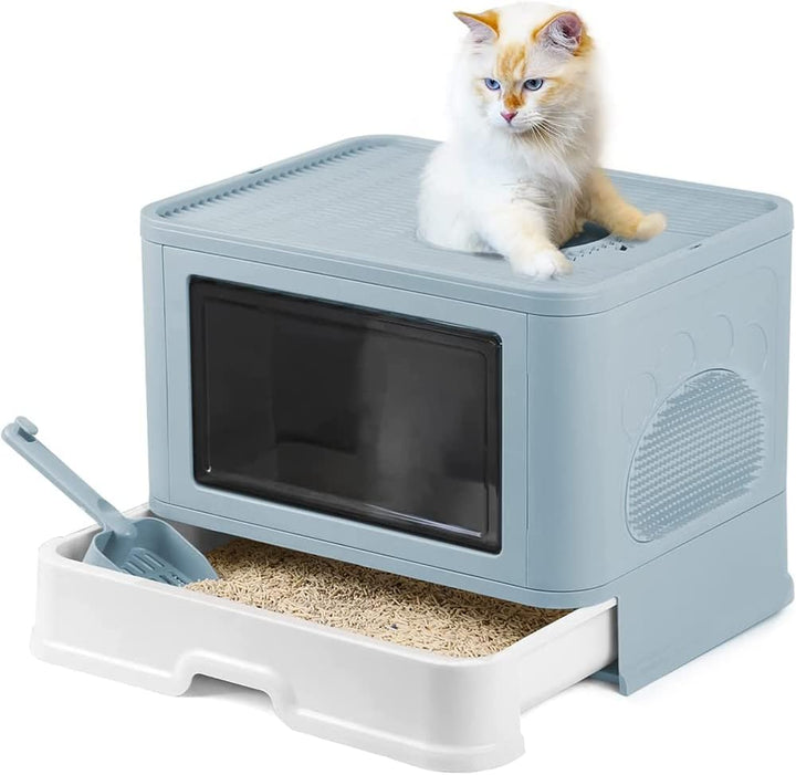 Katzenklo, Katzentoilette mit Deckel, Katzenklo inklusive Schaufel, ausziehbares Tablett, 2 Öffnunge