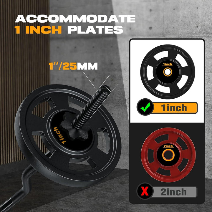 EZ Curl Bar, 119,4 cm Gewindestahl Curlstange für Standard 2.5 cm Platten, 99.8 kg Kapazität Krafttr
