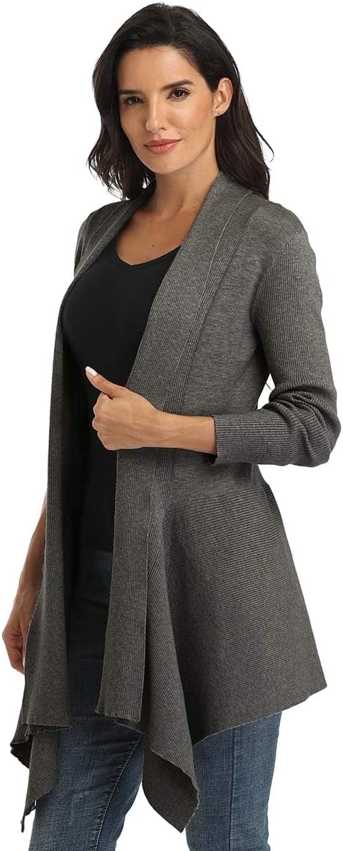 Dilgul Cardigan Damen Strickjacke Langarm Strickmantel Lang Pullover Open Front Unregelmässiger Saum