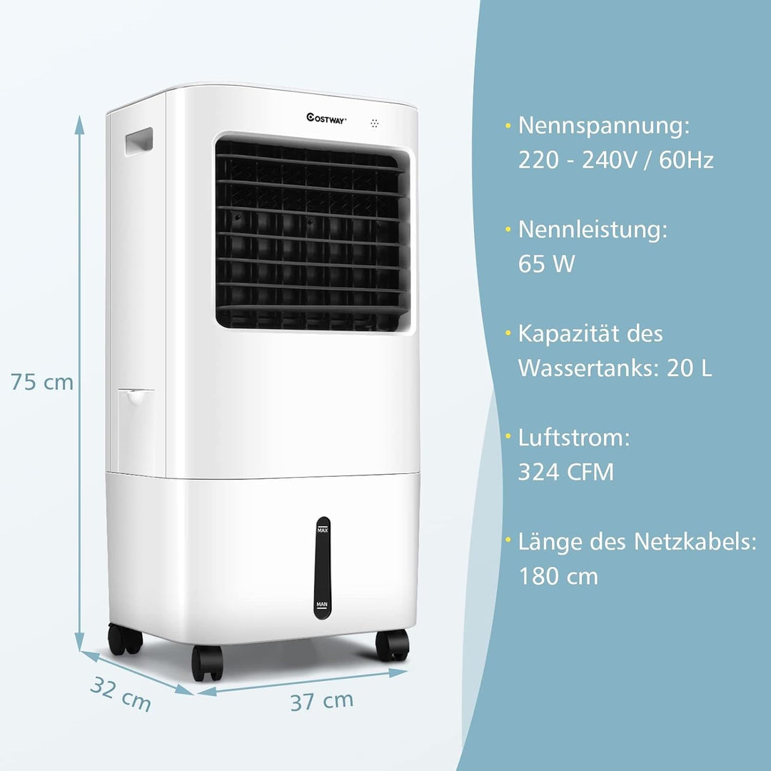 COSTWAY Mobile Klimaanlage ohne Abluftschlauch, 3 in 1 Luftkühler 65W | 3 in 1 Klimagerät Luftreinig