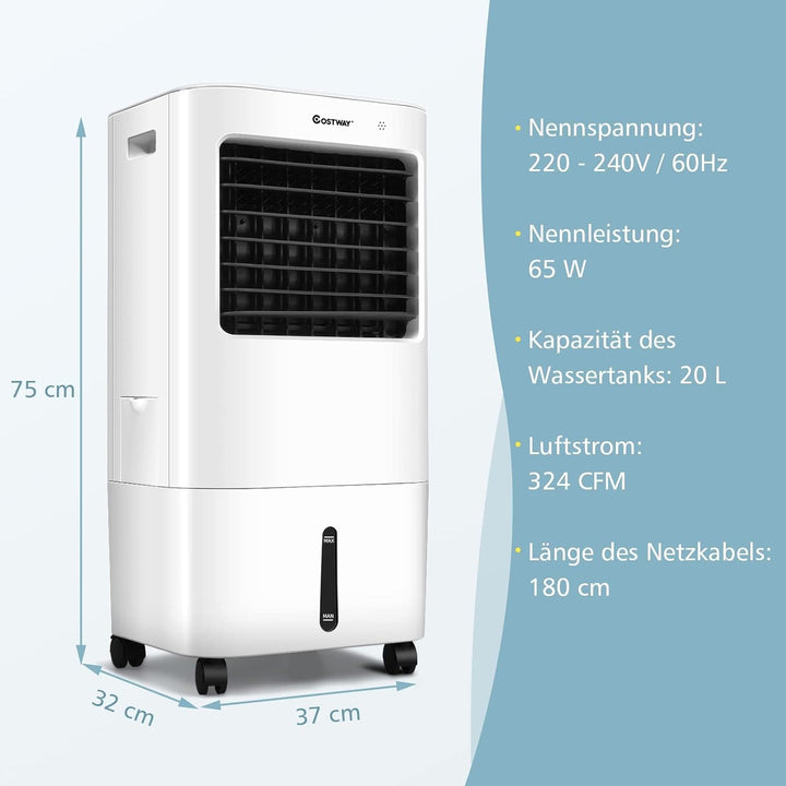 COSTWAY Mobile Klimaanlage ohne Abluftschlauch, 3 in 1 Luftkühler 65W | 3 in 1 Klimagerät Luftreinig