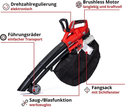 Einhell Akku-Laubsauger Laubbläser GE-CL 36 Li E-Solo Power X-Change (Lithium-Ionen, 2 x 18 V, 210 k