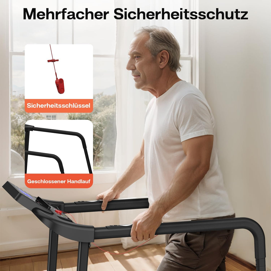 Walking Pad für Senioren, Klappbares Laufband mit Haltegriff & App, Elektrisches Laufband bis 135kg,